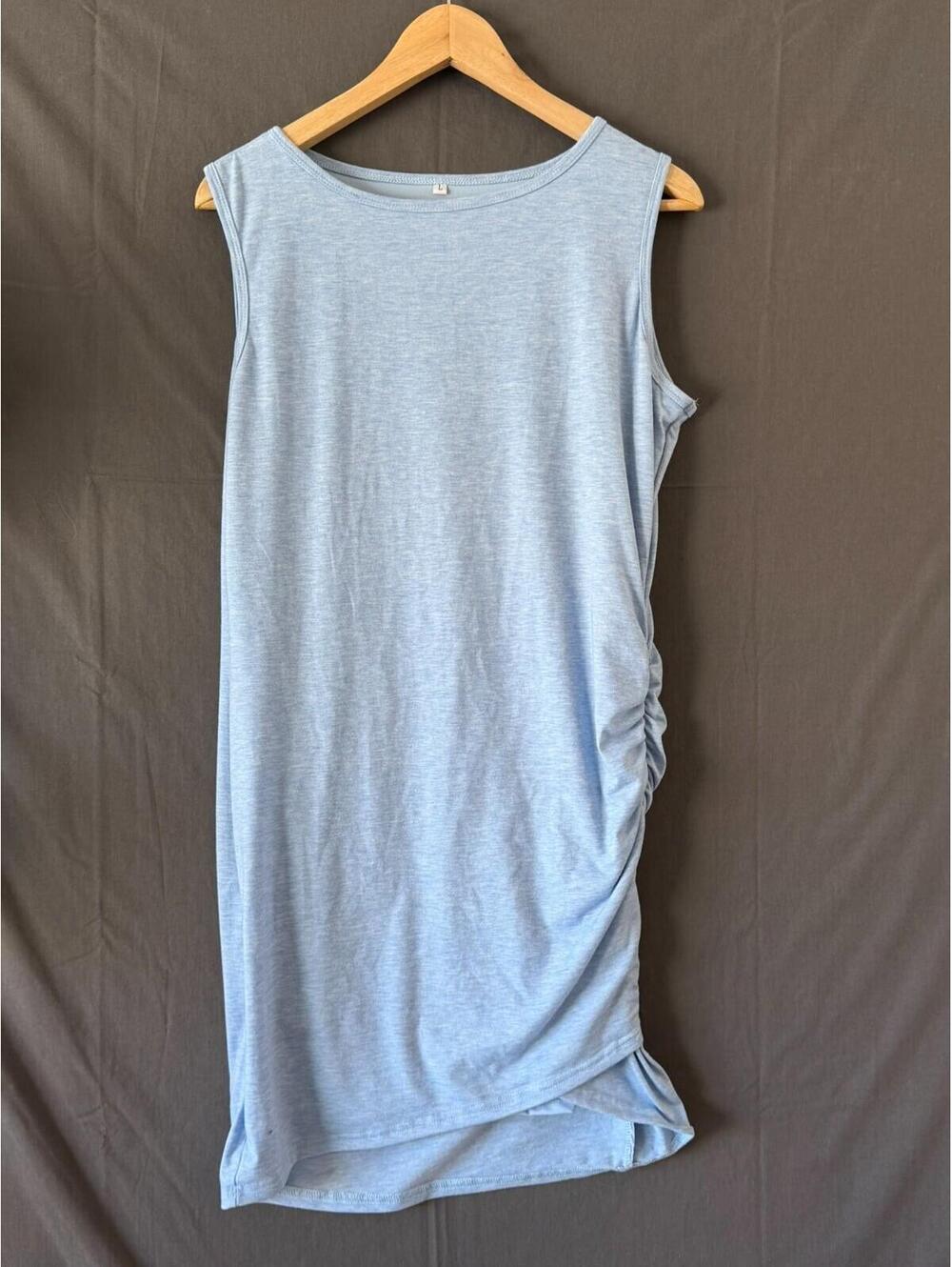 Unbranded Heather Light Blue Ruched Bodycon Dress Womens L Sleeveless Tank Mini